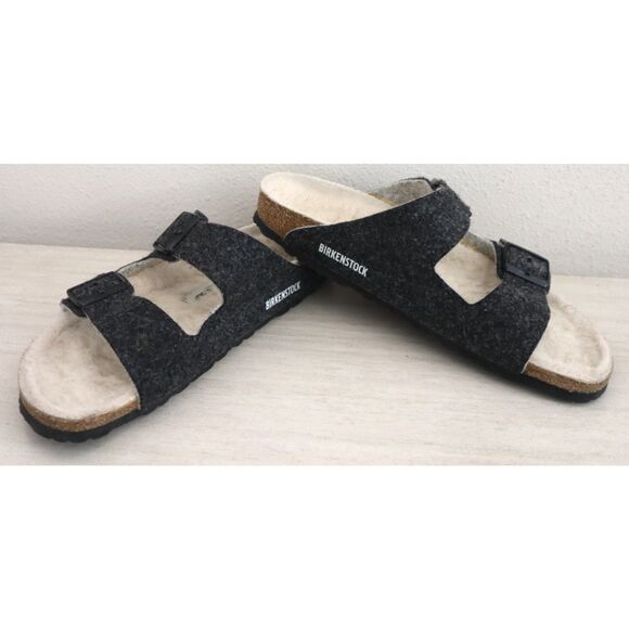 Birkenstock EUR 42 L's 11 M's 9 Doubleface Gray Arizona Rivet Wool Felt Sandals - Picture 1 of 11